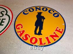 Vintage Conoco Gasoline Minuteman +cities Service Koolmotor Porcelain Metal Sign