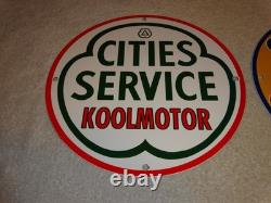 Vintage Conoco Gasoline Minuteman +cities Service Koolmotor Porcelain Metal Sign