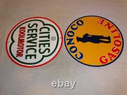 Vintage Conoco Gasoline Minuteman +cities Service Koolmotor Porcelain Metal Sign