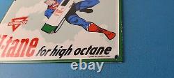 Vintage Conoco Gasoline Sign Superman Comics Porcelain Gas Pump Sign