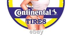 Vintage Continental Tires Service Garage Pinup Girl Porcelain Enamel Sign