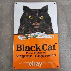 Vintage Convex Black Cat Old Us Gasoline Oil Gas Pump Enamel Porcelain Sign