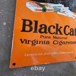 Vintage Convex Black Cat Old Us Gasoline Oil Gas Pump Enamel Porcelain Sign
