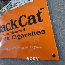 Vintage Convex Black Cat Old Us Gasoline Oil Gas Pump Enamel Porcelain Sign