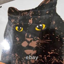 Vintage Convex Black Cat Old Us Gasoline Oil Gas Pump Enamel Porcelain Sign