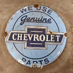 Vintage Convex Chevrolet Part Old Us Gasoline Oil Gas Pump Enamel Porcelain Sign