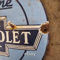 Vintage Convex Chevrolet Part Old Us Gasoline Oil Gas Pump Enamel Porcelain Sign
