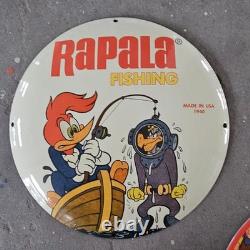 Vintage Convex Rapala 1940 Fish Us Gasoline Oil Gas Pump Enamel Porcelain Sign