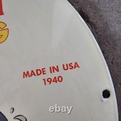 Vintage Convex Rapala 1940 Fish Us Gasoline Oil Gas Pump Enamel Porcelain Sign