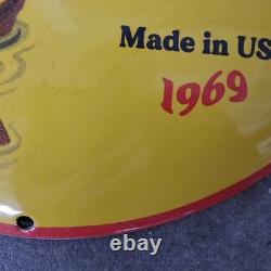 Vintage Convex Rapala 1969 Fish Us Gasoline Oil Gas Pump Enamel Porcelain Sign
