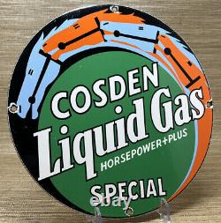 Vintage Cosden Gasoline Porcelain Sign Motor Oil Gas Station Pump Plate Horses