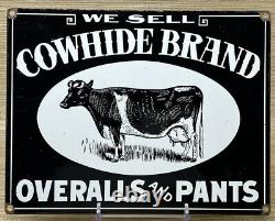 Vintage Cowhide Overalls & Pants Porcelain Sign Gas Station Motor Oil Workwear