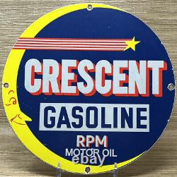 Vintage Crescent Gasoline Porcelain Sign Gas Station Pump Plate RPM Motor Oil