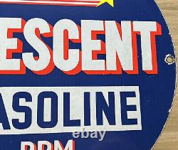 Vintage Crescent Gasoline Porcelain Sign Gas Station Pump Plate RPM Motor Oil