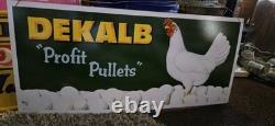 Vintage DEKALB Profit Pullets Porcelain Farm Sign Chicken Eggs Advertising