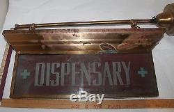 Vintage DISPENSARY Rustic Double Sided Illuminated Wall Hanging Sign RARE