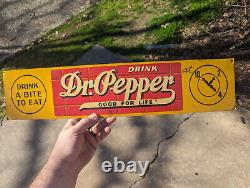 Vintage DR PEPPER Metal Sign Drink A Bite To Eat Advertising 23x5