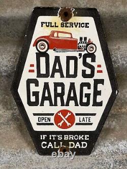 Vintage Dads Garage Porcelain Sign Man Cave Mechanic Shop Gas Station Service