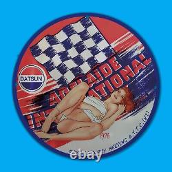Vintage Datsun 1976 Rice Gas Station Service Man Cave Oil Porcelain Sign
