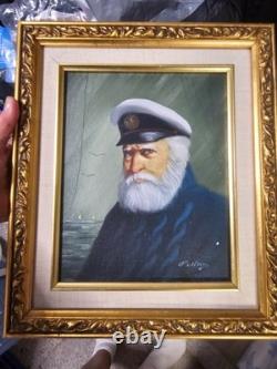 Vintage David Pelbam Signed Sea Captain Framed Oil Painting Canvas Nautical Art