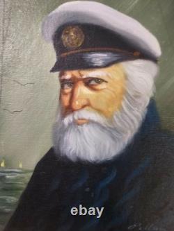 Vintage David Pelbam Signed Sea Captain Framed Oil Painting Canvas Nautical Art