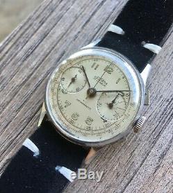 Vintage Delbana WWII Military Chronograph Watch Landeron 48 Excellent 3x Signed