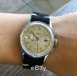 Vintage Delbana WWII Military Chronograph Watch Landeron 48 Excellent 3x Signed