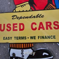Vintage Dependable Used Cars Old Us Gasoline Oil Gas Pump Enamel Porcelain Sign