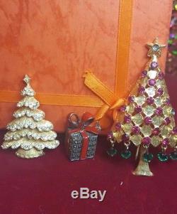 Vintage Designer Signed Weiss & Mylu Christmas Tree Pin Brooch & Sterling Presen
