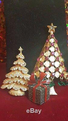 Vintage Designer Signed Weiss & Mylu Christmas Tree Pin Brooch & Sterling Presen