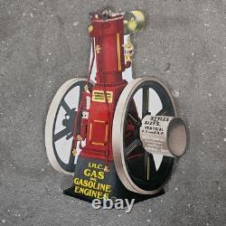 Vintage Die Cut Gas Or Ihc Old Us Gasoline Oil Gas Pump Enamel Porcelain Sign