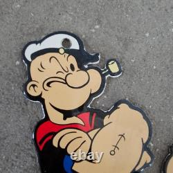 Vintage Die Cut Popeye Old Us Gasoline Oil Gas Pump Enamel Porcelain Sign