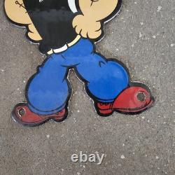 Vintage Die Cut Popeye Old Us Gasoline Oil Gas Pump Enamel Porcelain Sign