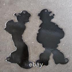 Vintage Die Cut Popeye Old Us Gasoline Oil Gas Pump Enamel Porcelain Sign