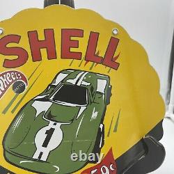 Vintage Die Cut''shell Hot Wheels'' Gas & Oil Plate 12 Inch Porcelain Sign