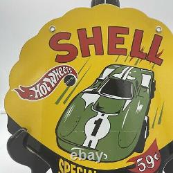 Vintage Die Cut''shell Hot Wheels'' Gas & Oil Plate 12 Inch Porcelain Sign