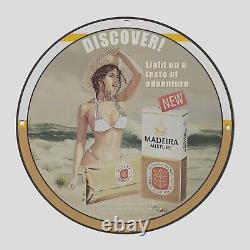 Vintage Discover Madeira 1966 Oil Porcelain Gas Pump Sign