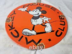Vintage Disney Mickey Mouse Club Porcelain Sign Pump Plate Gas Station Oil Lube