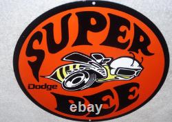 Vintage Dodge Super Bee Sports Car 11 3/4 Porcelain Metal Gasoline & Oil Sign