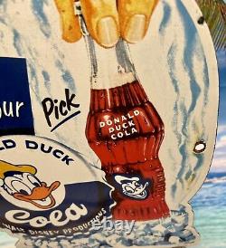 Vintage Donald Duck Cola Soda Porcelain Sign Gas Pump Station