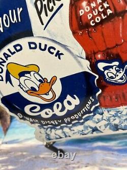 Vintage Donald Duck Cola Soda Porcelain Sign Gas Pump Station