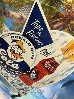 Vintage Donald Duck Cola Soda Porcelain Sign Gas Pump Station