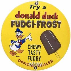 Vintage Donald Duck Porcelain Sign Fudgi-frost Disney Gas Station Ice Cream Oil