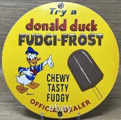 Vintage Donald Duck Porcelain Sign Fudgi-frost Disney Gas Station Ice Cream Oil