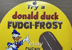 Vintage Donald Duck Porcelain Sign Fudgi-frost Disney Gas Station Ice Cream Oil