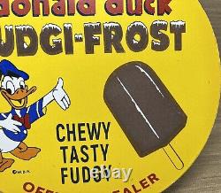 Vintage Donald Duck Porcelain Sign Fudgi-frost Disney Gas Station Ice Cream Oil
