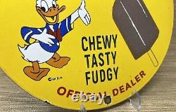 Vintage Donald Duck Porcelain Sign Fudgi-frost Disney Gas Station Ice Cream Oil