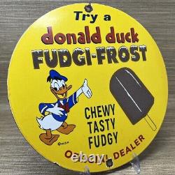 Vintage Donald Duck Porcelain Sign Fudgi-frost Disney Gas Station Ice Cream Oil