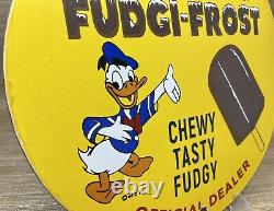 Vintage Donald Duck Porcelain Sign Fudgi-frost Disney Gas Station Ice Cream Oil