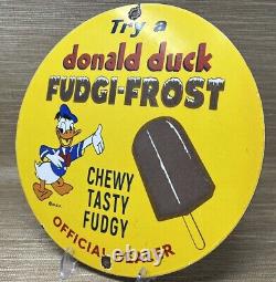 Vintage Donald Duck Porcelain Sign Fudgi-frost Disney Gas Station Ice Cream Oil